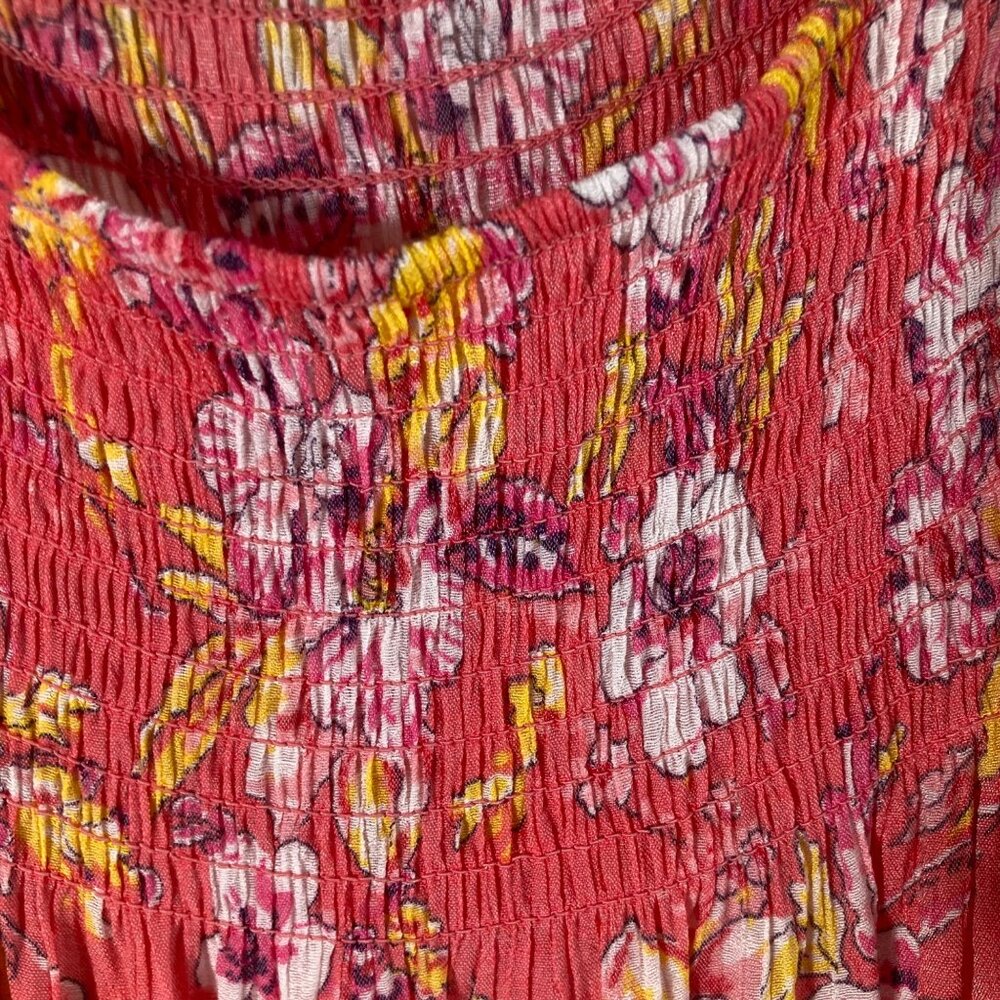 Womens Counterparts Boho Floral Smocked Top Bell Sleeve 2X Orange Yellow - Picture 4 of 10
